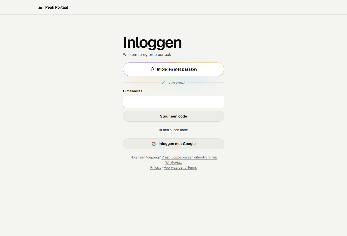 Example of logging in to Peak Portal