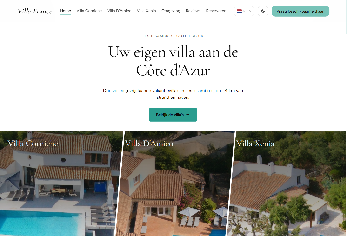 The Villa France website with three holiday villas